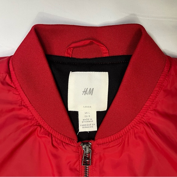 Men’s Red H&M Bomber Jacket Size Large - Picture 7 of 16